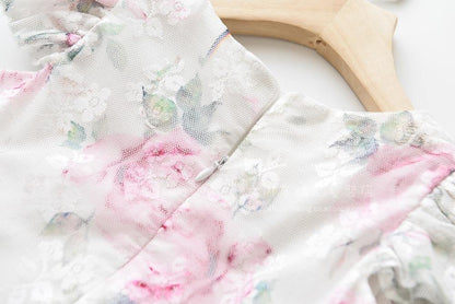 Summer Brand New Floral Lace Silk Dress Fashion Girls Round Neck Flying Sleeve Dress The Clothing Company Sydney