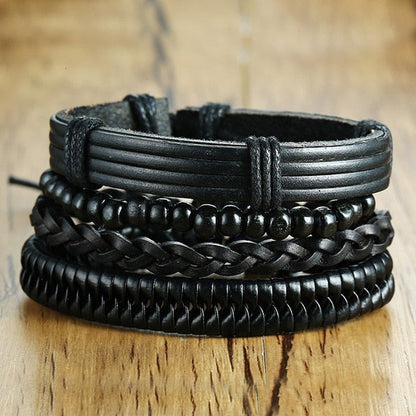 4 PieceSet Braided Wrap PU Leather Bracelets for Men Vintage Life Tree Rudder Charm Wood Beads Ethnic Tribal Style Wristbands The Clothing Company Sydney