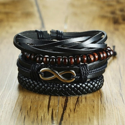 4 PieceSet Braided Wrap PU Leather Bracelets for Men Vintage Life Tree Rudder Charm Wood Beads Ethnic Tribal Style Wristbands The Clothing Company Sydney