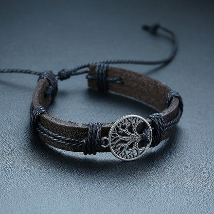 4 PieceSet Braided Wrap PU Leather Bracelets for Men Vintage Life Tree Rudder Charm Wood Beads Ethnic Tribal Style Wristbands The Clothing Company Sydney