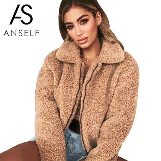 Faux Fur Coat Autumn Elegant Loose Thin Outwear Zipper Overcoat Teddy Jacket The Clothing Company Sydney