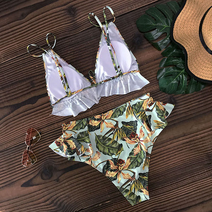 2 Piece Print Sexy Bathing Suit Cute Swimwear Women Swimsuit Ruffle Shoulder Brazilian High Waist Bikini Set The Clothing Company Sydney