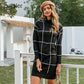 Elegant knitted Long sleeve turtleneck plaid Winter straight chic pullover sweater dress The Clothing Company Sydney