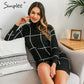 Elegant knitted Long sleeve turtleneck plaid Winter straight chic pullover sweater dress The Clothing Company Sydney