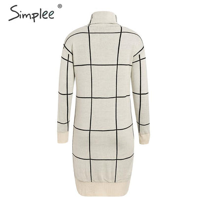 Elegant knitted Long sleeve turtleneck plaid Winter straight chic pullover sweater dress The Clothing Company Sydney