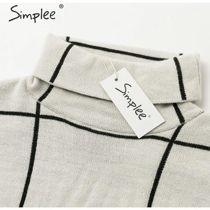 Elegant knitted Long sleeve turtleneck plaid Winter straight chic pullover sweater dress The Clothing Company Sydney