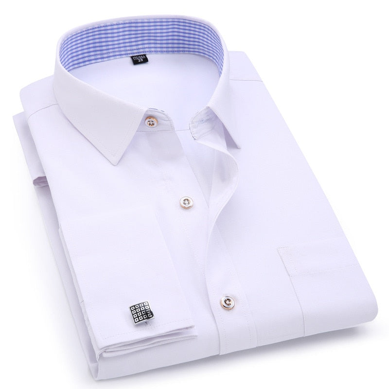 Men's French Cufflinks Long sleeves Shirts Black White Blue Yellow Lapel Male Business Dress shirt Fit Wedding Party Men Clothin The Clothing Company Sydney