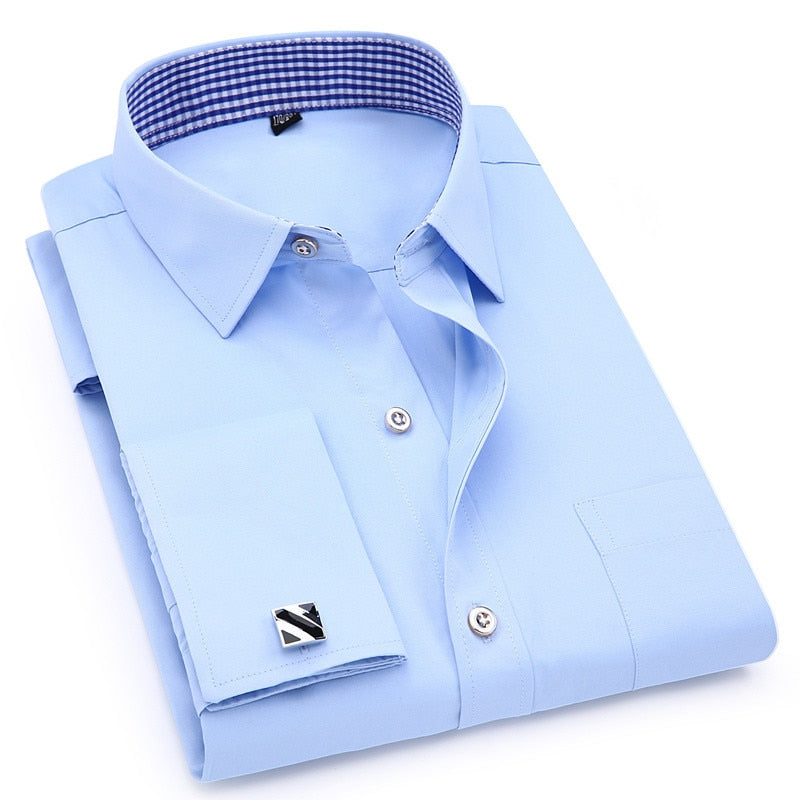 Men's French Cufflinks Long sleeves Shirts Black White Blue Yellow Lapel Male Business Dress shirt Fit Wedding Party Men Clothin The Clothing Company Sydney