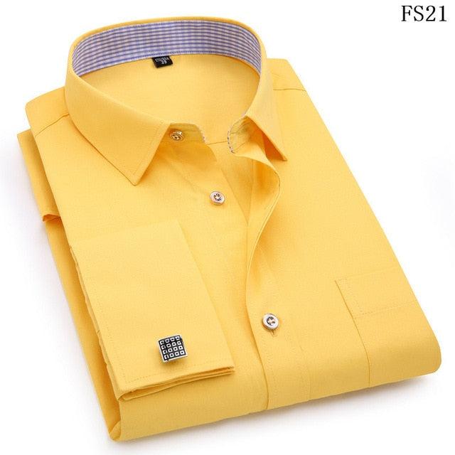 Men's French Cufflinks Long sleeves Shirts Black White Blue Yellow Lapel Male Business Dress shirt Fit Wedding Party Men Clothin The Clothing Company Sydney