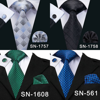 3 Piece Business Classic Blue Black Striped Solid Men's 3.4" Brand Necktie Pocket Square Cufflinks Wedding Party Silk Tie Set - The Clothing Company Sydney