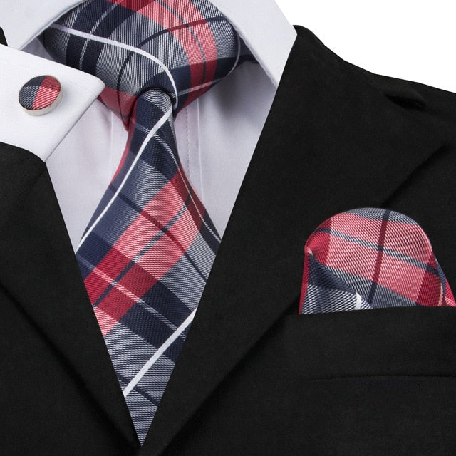 3 Piece Business Classic Blue Black Striped Solid Men's 3.4" Brand Necktie Pocket Square Cufflinks Wedding Party Silk Tie Set The Clothing Company Sydney