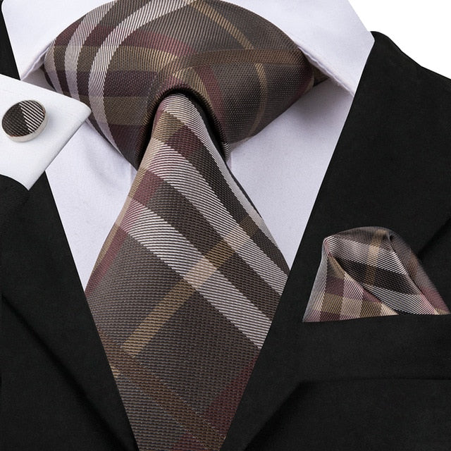 3 Piece Business Classic Blue Black Striped Solid Men's 3.4" Brand Necktie Pocket Square Cufflinks Wedding Party Silk Tie Set The Clothing Company Sydney