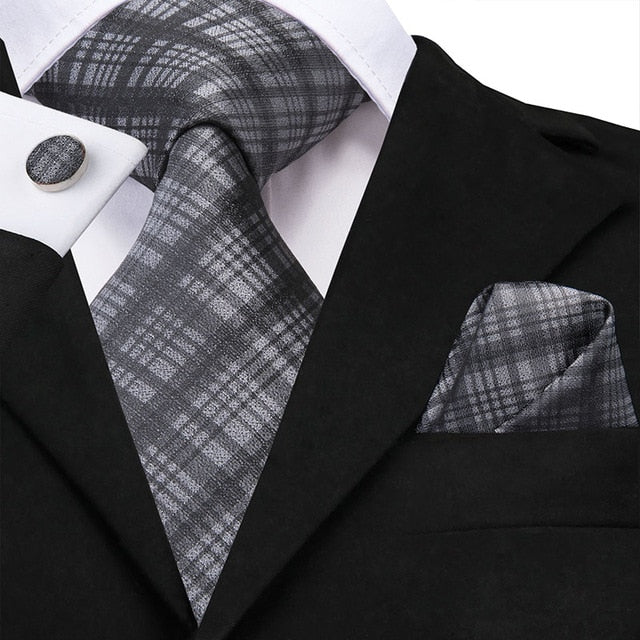 3 Piece Business Classic Blue Black Striped Solid Men's 3.4" Brand Necktie Pocket Square Cufflinks Wedding Party Silk Tie Set The Clothing Company Sydney