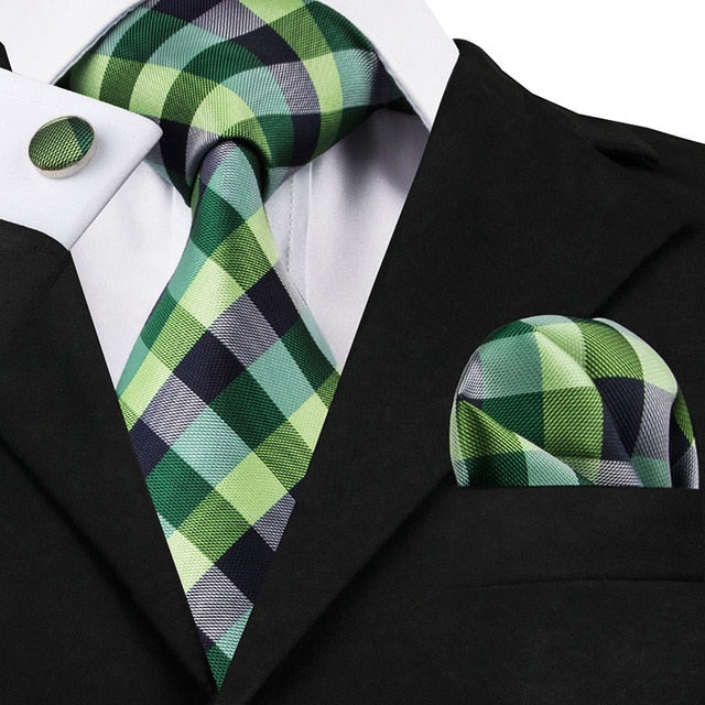 3 Piece Business Classic Blue Black Striped Solid Men's 3.4" Brand Necktie Pocket Square Cufflinks Wedding Party Silk Tie Set The Clothing Company Sydney