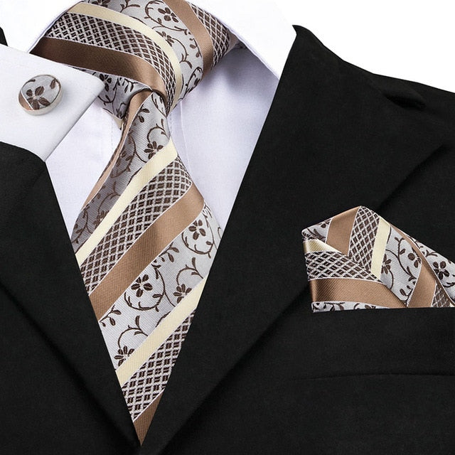 3 Piece Business Classic Blue Black Striped Solid Men's 3.4" Brand Necktie Pocket Square Cufflinks Wedding Party Silk Tie Set The Clothing Company Sydney