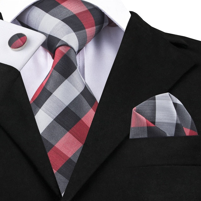 3 Piece Business Classic Blue Black Striped Solid Men's 3.4" Brand Necktie Pocket Square Cufflinks Wedding Party Silk Tie Set The Clothing Company Sydney