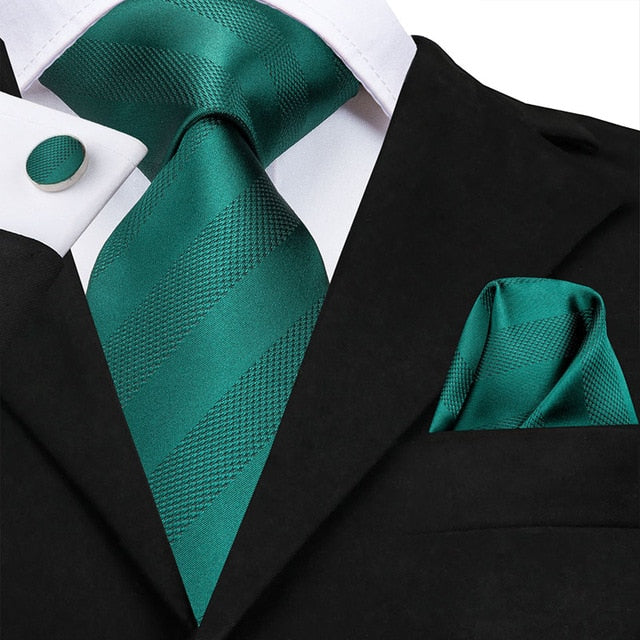 3 Piece Business Classic Blue Black Striped Solid Men's 3.4" Brand Necktie Pocket Square Cufflinks Wedding Party Silk Tie Set The Clothing Company Sydney