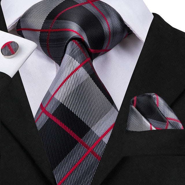 3 Piece Business Classic Blue Black Striped Solid Men's 3.4" Brand Necktie Pocket Square Cufflinks Wedding Party Silk Tie Set The Clothing Company Sydney