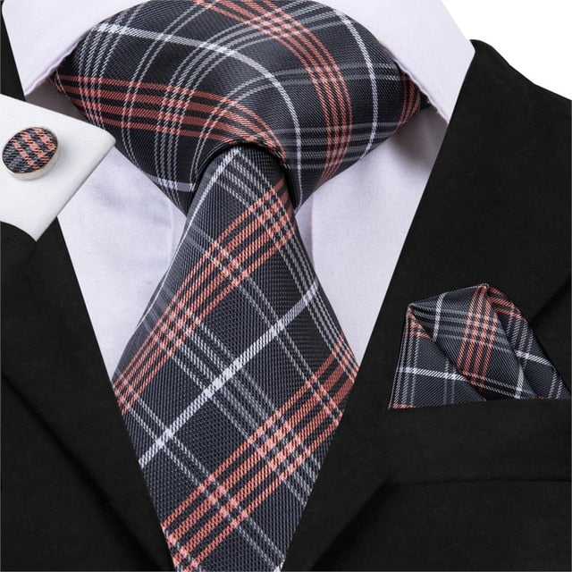 3 Piece Business Classic Blue Black Striped Solid Men's 3.4" Brand Necktie Pocket Square Cufflinks Wedding Party Silk Tie Set The Clothing Company Sydney