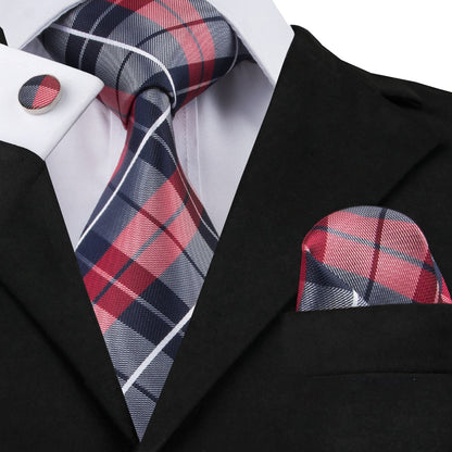 3 Piece Business Classic Blue Black Striped Solid Men's 3.4" Brand Necktie Pocket Square Cufflinks Wedding Party Silk Tie Set The Clothing Company Sydney