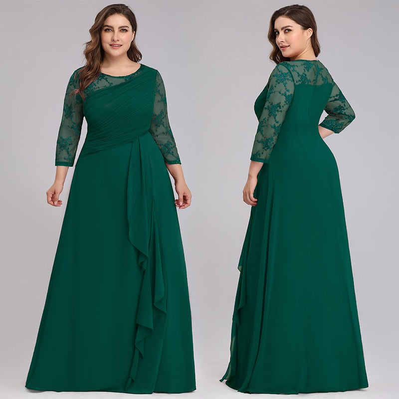 Bride Mother Dress Plus Size Evening Party Gowns Elegant Lace A-line Chiffon Long Sleeve O-neck Mother of the Bride Dresses The Clothing Company Sydney