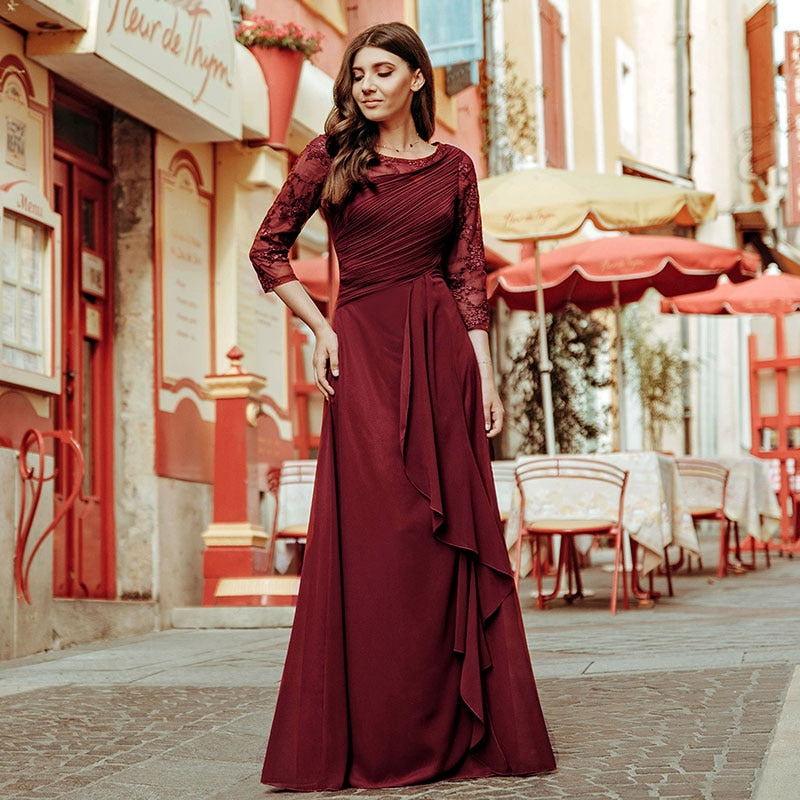 Bride Mother Dress Plus Size Evening Party Gowns Elegant Lace A-line Chiffon Long Sleeve O-neck Mother of the Bride Dresses The Clothing Company Sydney