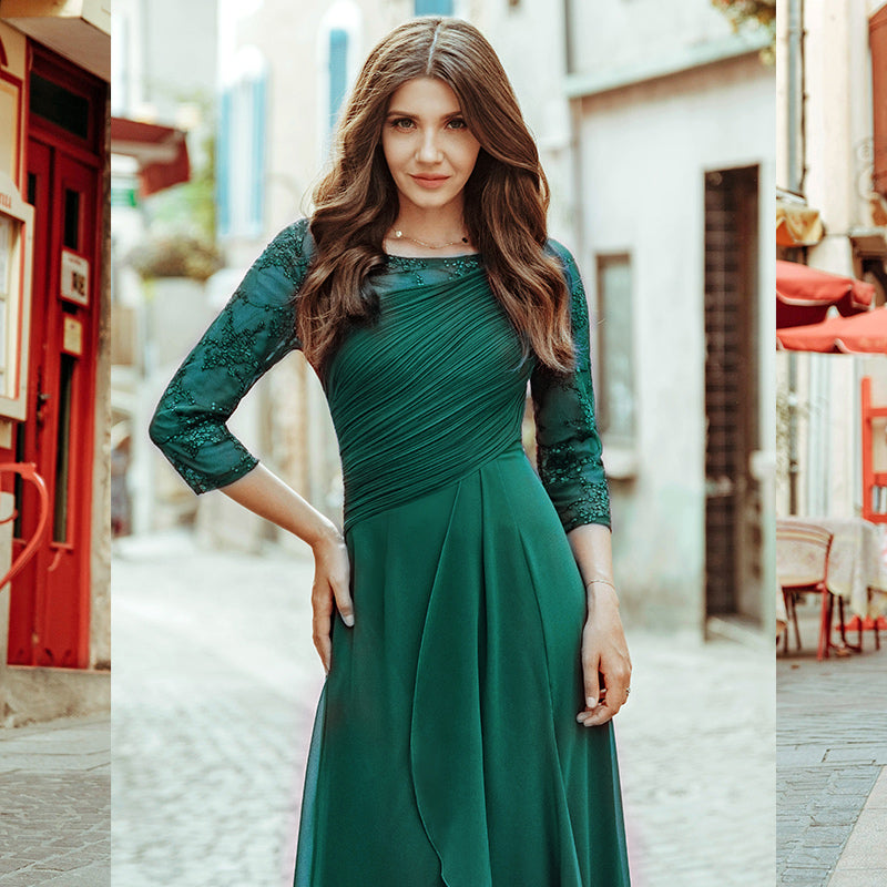 Bride Mother Dress Plus Size Evening Party Gowns Elegant Lace A-line Chiffon Long Sleeve O-neck Mother of the Bride Dresses The Clothing Company Sydney