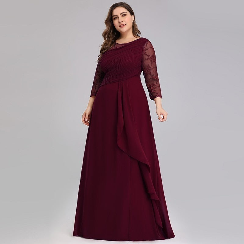 Bride Mother Dress Plus Size Evening Party Gowns Elegant Lace A-line Chiffon Long Sleeve O-neck Mother of the Bride Dresses The Clothing Company Sydney