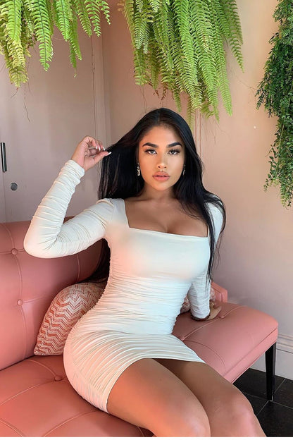 Backless Sexy White Long Sleeve Square Collar Bodycon Lacing Party Dress Summer Club Mini Dress The Clothing Company Sydney