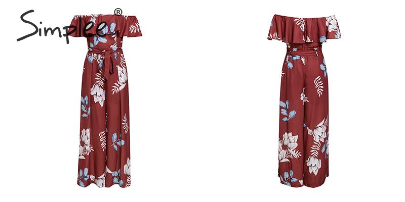 Bohemian floral print Elegant off shoulder sashes ladies long Summer beach ruffled playsuit Jumpsuit The Clothing Company Sydney