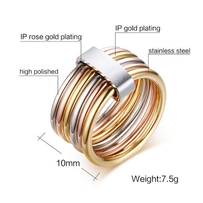 Fashion 6 Plain Bands Interlocked Stacked Wide Statement Cocktail Rings for Women Three Colors Femme Ring Set The Clothing Company Sydney