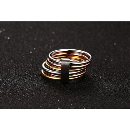 Fashion 6 Plain Bands Interlocked Stacked Wide Statement Cocktail Rings for Women Three Colors Femme Ring Set The Clothing Company Sydney