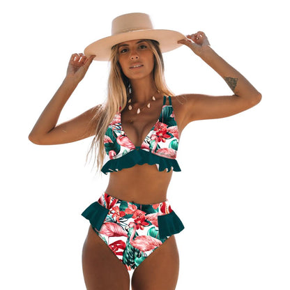 2 Piece Print Sexy Bathing Suit Cute Swimwear Women Swimsuit Ruffle Shoulder Brazilian High Waist Bikini Set The Clothing Company Sydney