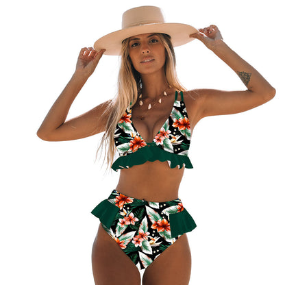 2 Piece Print Sexy Bathing Suit Cute Swimwear Women Swimsuit Ruffle Shoulder Brazilian High Waist Bikini Set The Clothing Company Sydney