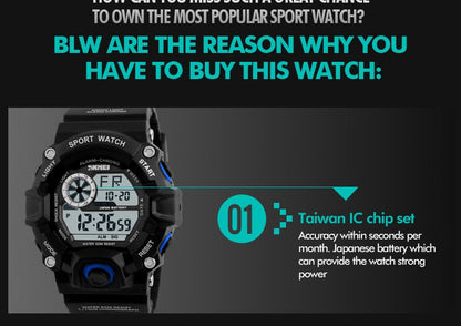 Men's Outdoor Sport Alarm Clock 5Bar Waterproof Military LED Display Shock Digital Watch The Clothing Company Sydney