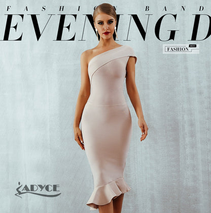 Summer Ladies Bandage One Shoulder Sleeveless Ruffles Nightclub Dress Celebrity Evening Party Dress The Clothing Company Sydney