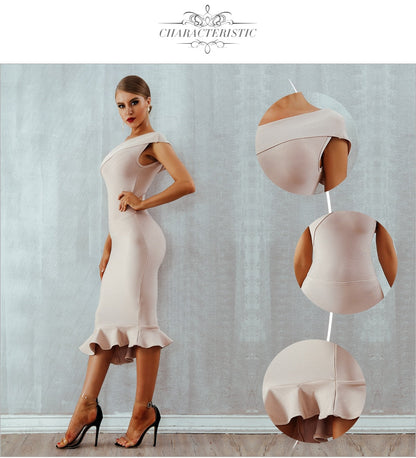 Summer Ladies Bandage One Shoulder Sleeveless Ruffles Nightclub Dress Celebrity Evening Party Dress The Clothing Company Sydney