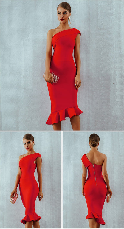 Summer Ladies Bandage One Shoulder Sleeveless Ruffles Nightclub Dress Celebrity Evening Party Dress The Clothing Company Sydney