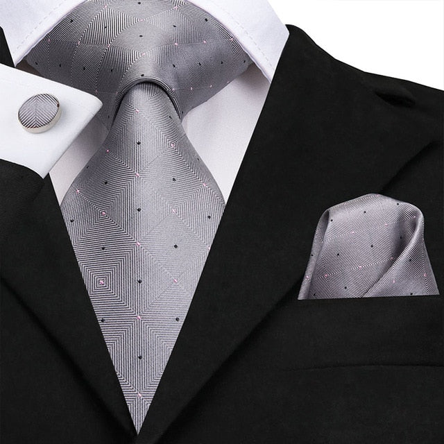 3 Piece Business Classic Blue Black Striped Solid Men's 3.4" Brand Necktie Pocket Square Cufflinks Wedding Party Silk Tie Set The Clothing Company Sydney