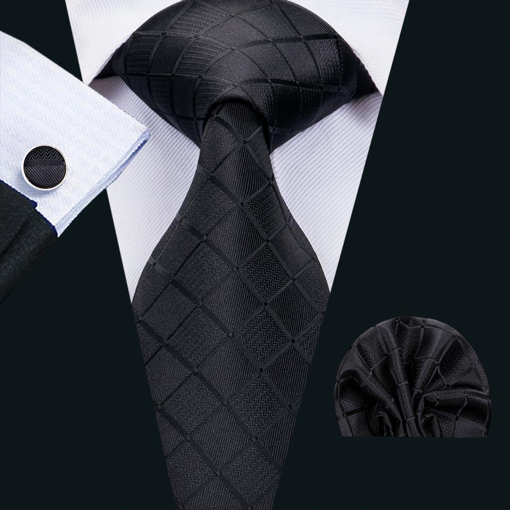 3 Piece Business Classic Blue Black Striped Solid Men's 3.4" Brand Necktie Pocket Square Cufflinks Wedding Party Silk Tie Set - The Clothing Company Sydney