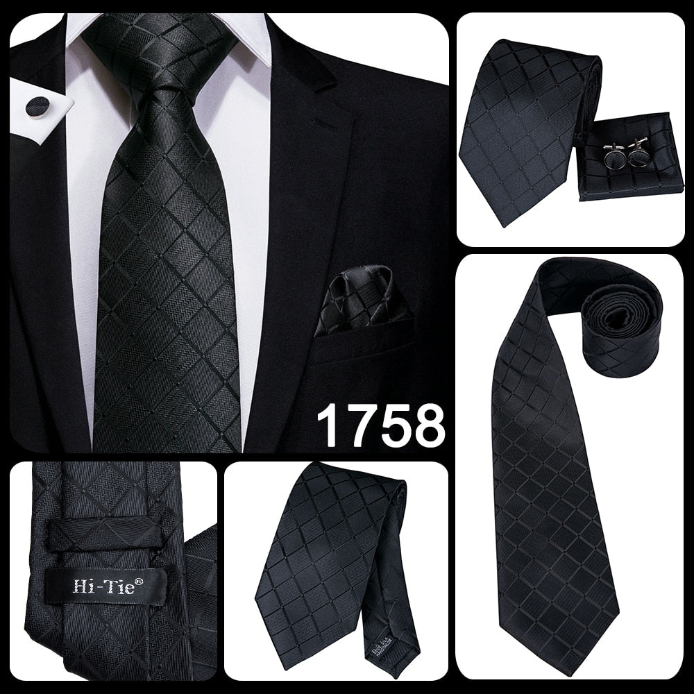 3 Piece Business Classic Blue Black Striped Solid Men's 3.4" Brand Necktie Pocket Square Cufflinks Wedding Party Silk Tie Set The Clothing Company Sydney