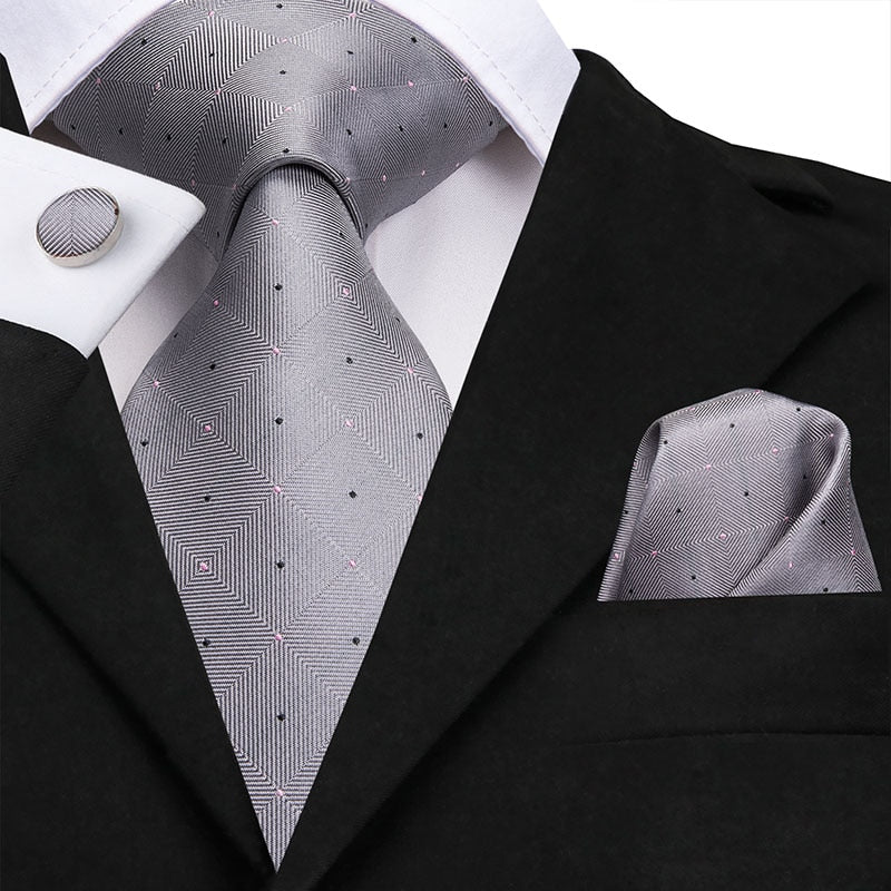 3 Piece Business Classic Blue Black Striped Solid Men's 3.4" Brand Necktie Pocket Square Cufflinks Wedding Party Silk Tie Set The Clothing Company Sydney