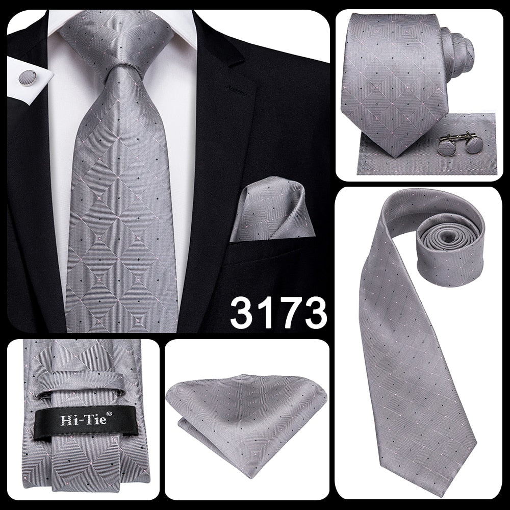 3 Piece Business Classic Blue Black Striped Solid Men's 3.4" Brand Necktie Pocket Square Cufflinks Wedding Party Silk Tie Set The Clothing Company Sydney