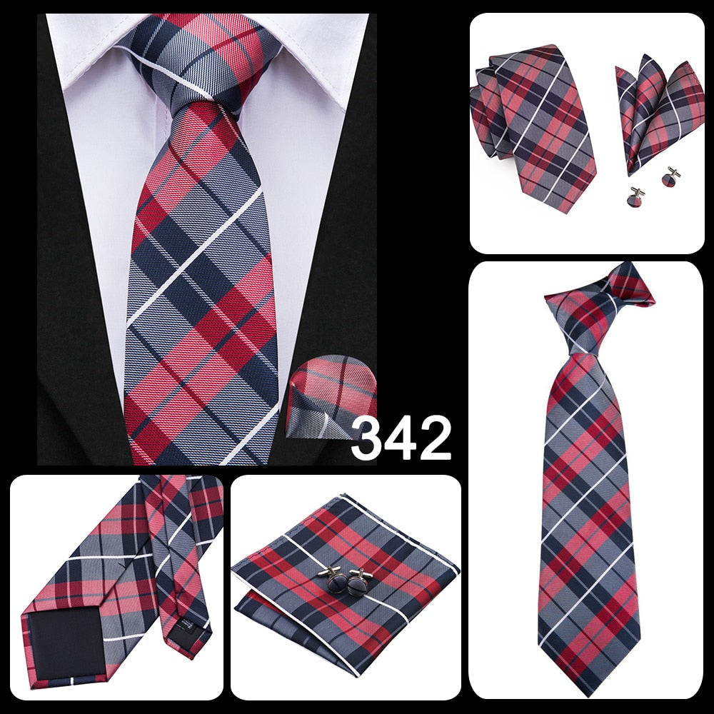 3 Piece Business Classic Blue Black Striped Solid Men's 3.4" Brand Necktie Pocket Square Cufflinks Wedding Party Silk Tie Set The Clothing Company Sydney