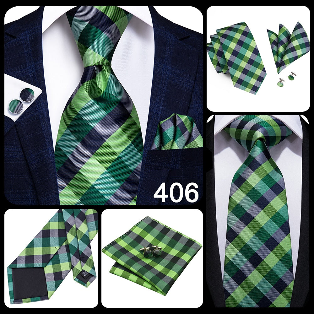 3 Piece Business Classic Blue Black Striped Solid Men's 3.4" Brand Necktie Pocket Square Cufflinks Wedding Party Silk Tie Set The Clothing Company Sydney