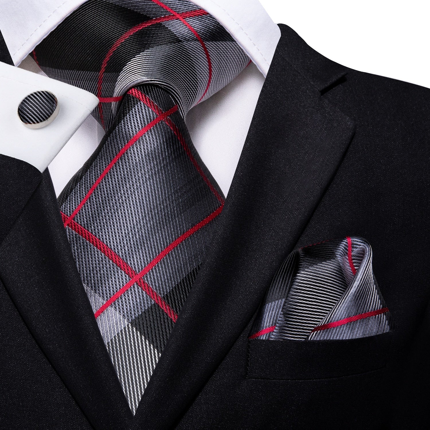 3 Piece Business Classic Blue Black Striped Solid Men's 3.4" Brand Necktie Pocket Square Cufflinks Wedding Party Silk Tie Set The Clothing Company Sydney