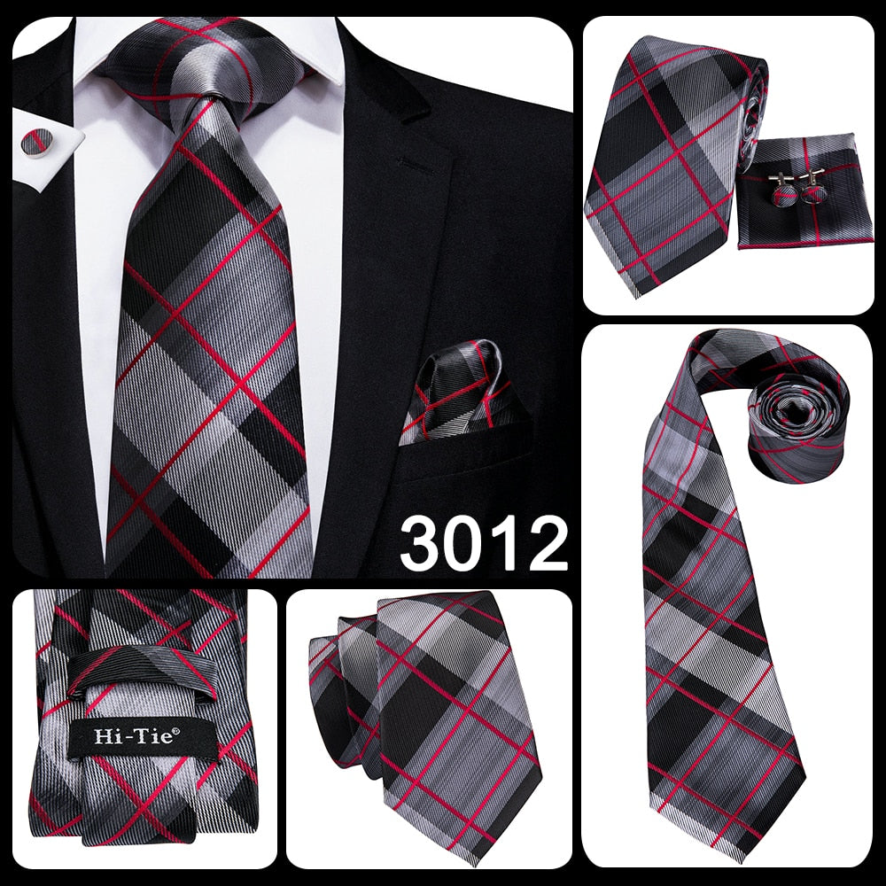 3 Piece Business Classic Blue Black Striped Solid Men's 3.4" Brand Necktie Pocket Square Cufflinks Wedding Party Silk Tie Set The Clothing Company Sydney