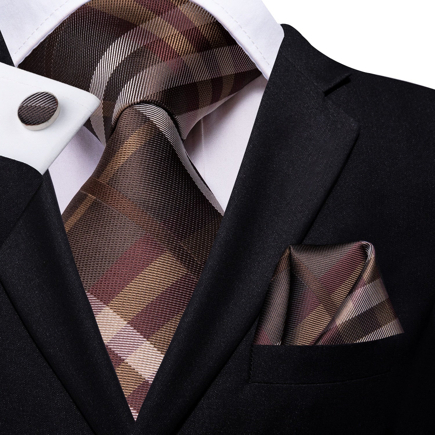 3 Piece Business Classic Blue Black Striped Solid Men's 3.4" Brand Necktie Pocket Square Cufflinks Wedding Party Silk Tie Set The Clothing Company Sydney