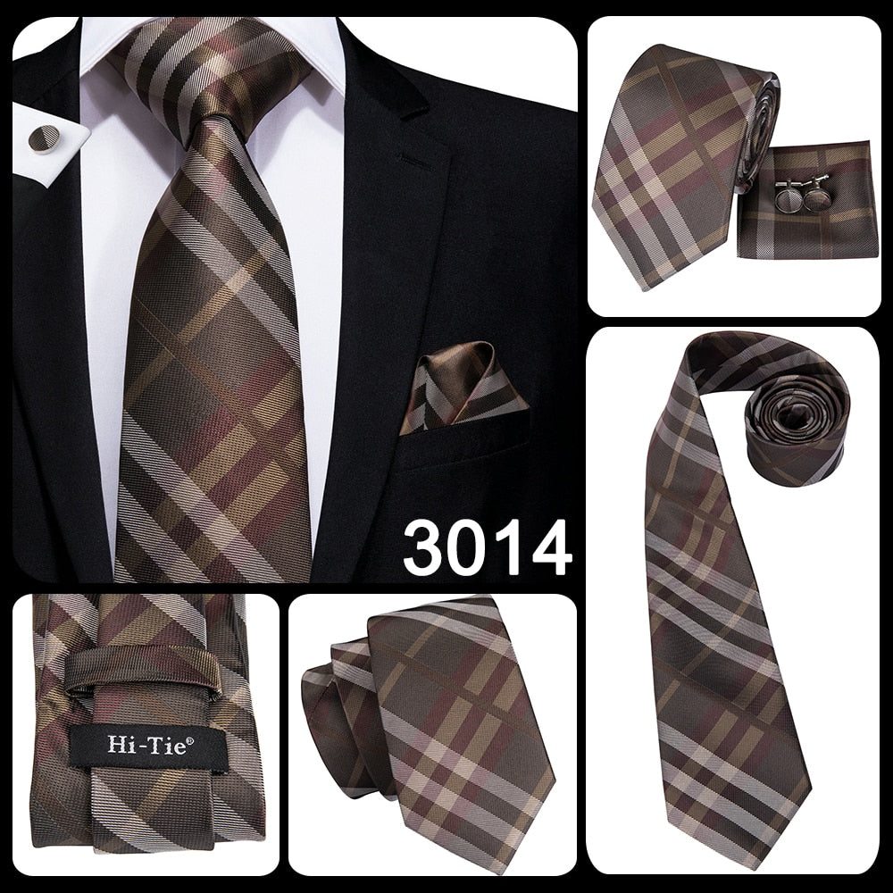3 Piece Business Classic Blue Black Striped Solid Men's 3.4" Brand Necktie Pocket Square Cufflinks Wedding Party Silk Tie Set The Clothing Company Sydney