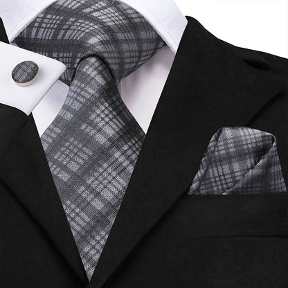 3 Piece Business Classic Blue Black Striped Solid Men's 3.4" Brand Necktie Pocket Square Cufflinks Wedding Party Silk Tie Set The Clothing Company Sydney